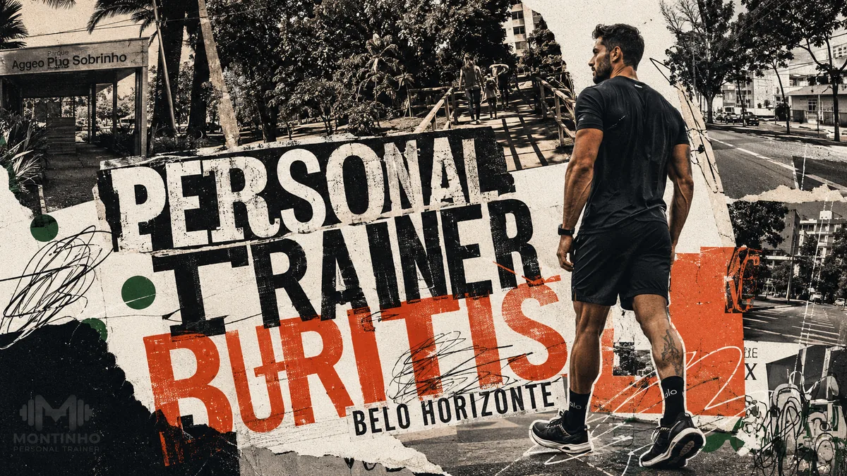 Personal trainer no Buritis (Belo Horizonte) em arte com a placa do Parque Aggeo Pio Sobrinho e as ruas arborizadas do bairro, com o treino em primeiro plano — Personal por Perto