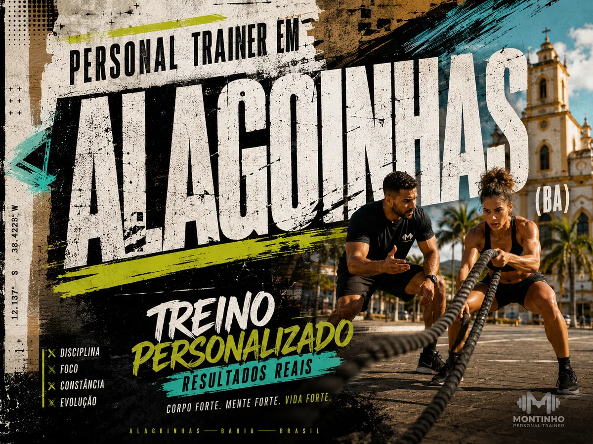 Personal trainer em Alagoinhas (BA) em arte que une treino em dupla e a catedral amarela da cidade entre as palmeiras do interior baiano — Personal por Perto
