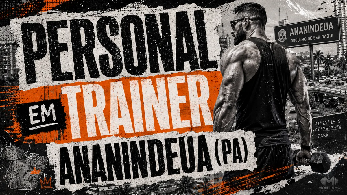 Personal trainer em Ananindeua (PA) em arte com referências da cidade — a placa "Orgulho de ser daqui", o viaduto movimentado da BR-316 e as palmeiras paraenses — Personal por Perto