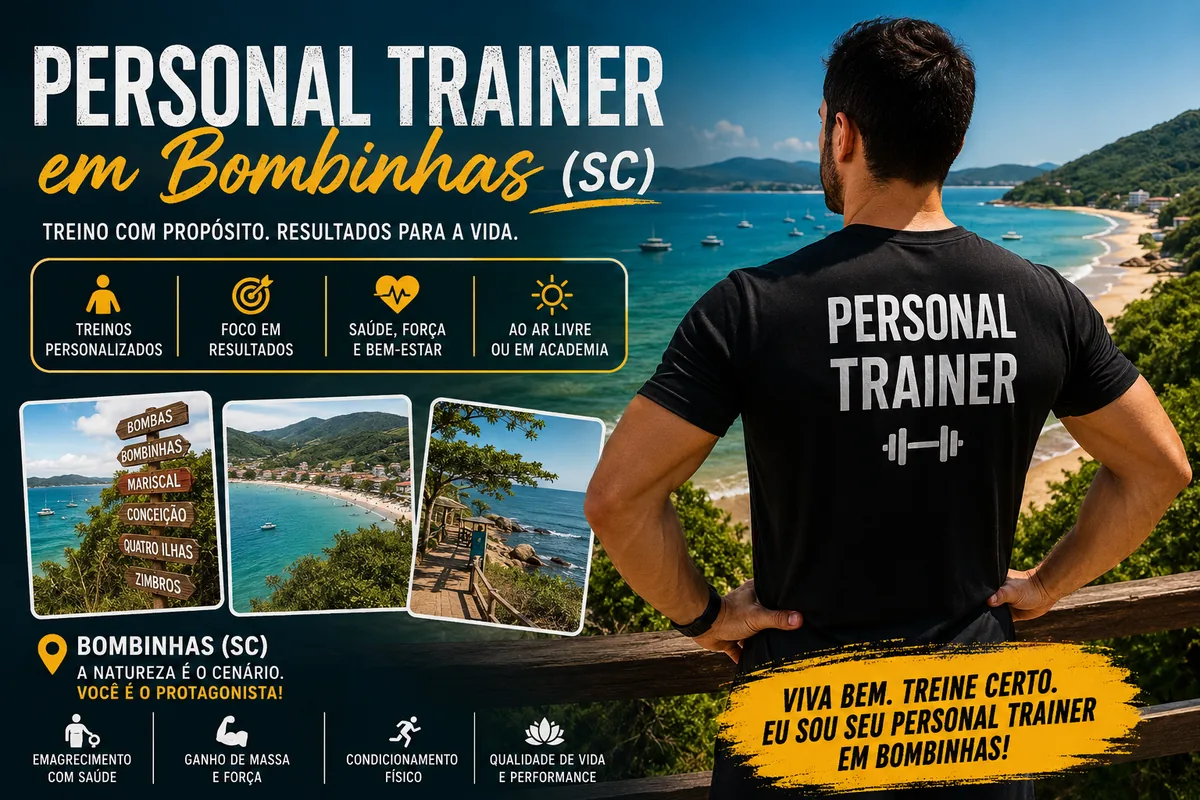 Personal trainer em Bombinhas (SC) em arte com as praias de Bombas, Mariscal, Conceição, Quatro Ilhas e Zimbros — Personal por Perto