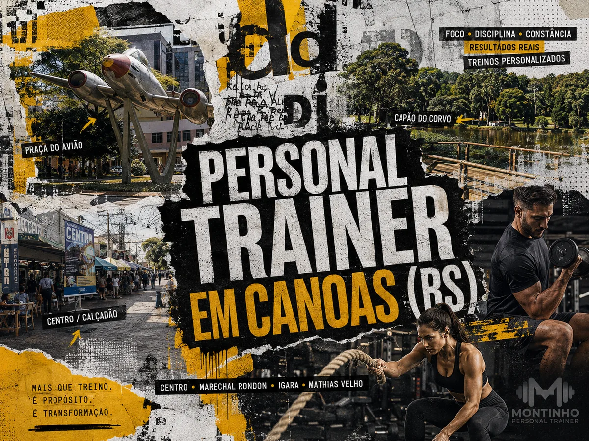 Personal trainer em Canoas (RS) em arte que reúne musculação, a Praça do Avião, o parque Capão do Corvo e o calçadão do Centro — Personal por Perto