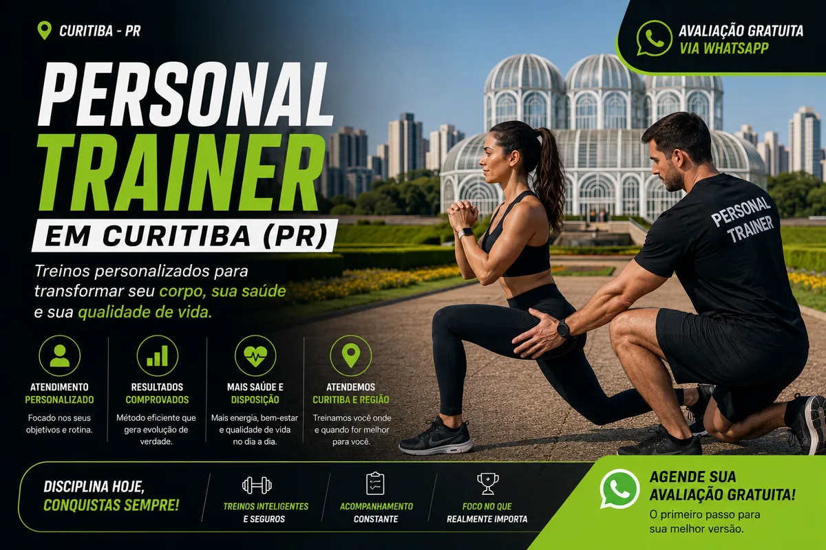 Personal trainer em Curitiba (PR) acompanhando aluna em treino de força ao ar livre, com a estufa e os jardins do Jardim Botânico de Curitiba ao fundo — Personal por Perto