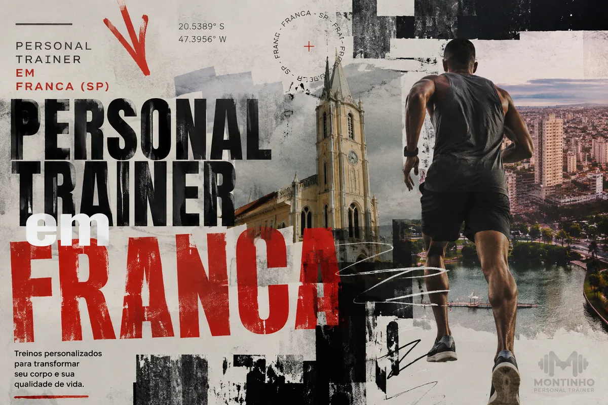 Personal trainer em Franca (SP) em arte que reúne corrida urbana, a catedral e o horizonte da cidade com seu lago de lazer — Personal por Perto