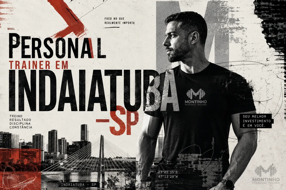 Personal trainer em Indaiatuba (SP) em arte com o skyline urbano ao fundo e o treino em primeiro plano — Personal por Perto