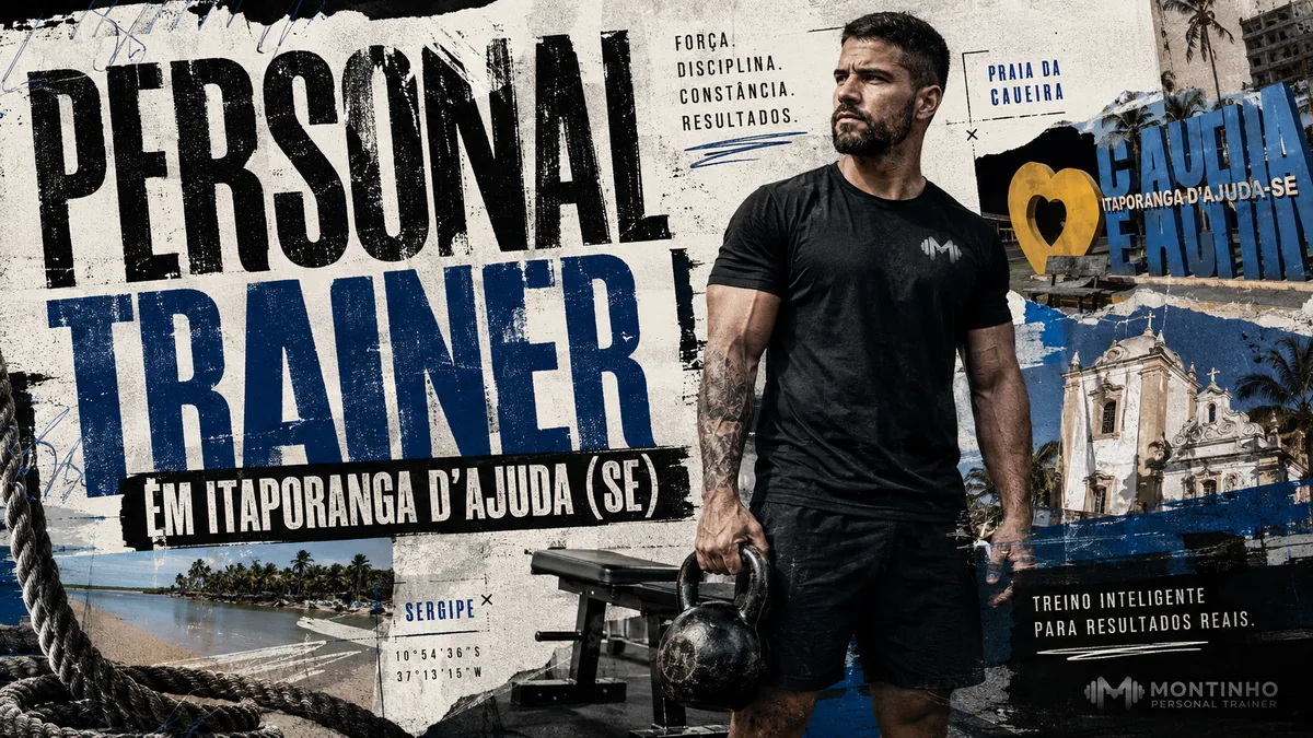 Personal trainer em Itaporanga d'Ajuda (SE) em arte que reúne a Praia da Caueira, o letreiro da cidade e a igreja histórica — Personal por Perto