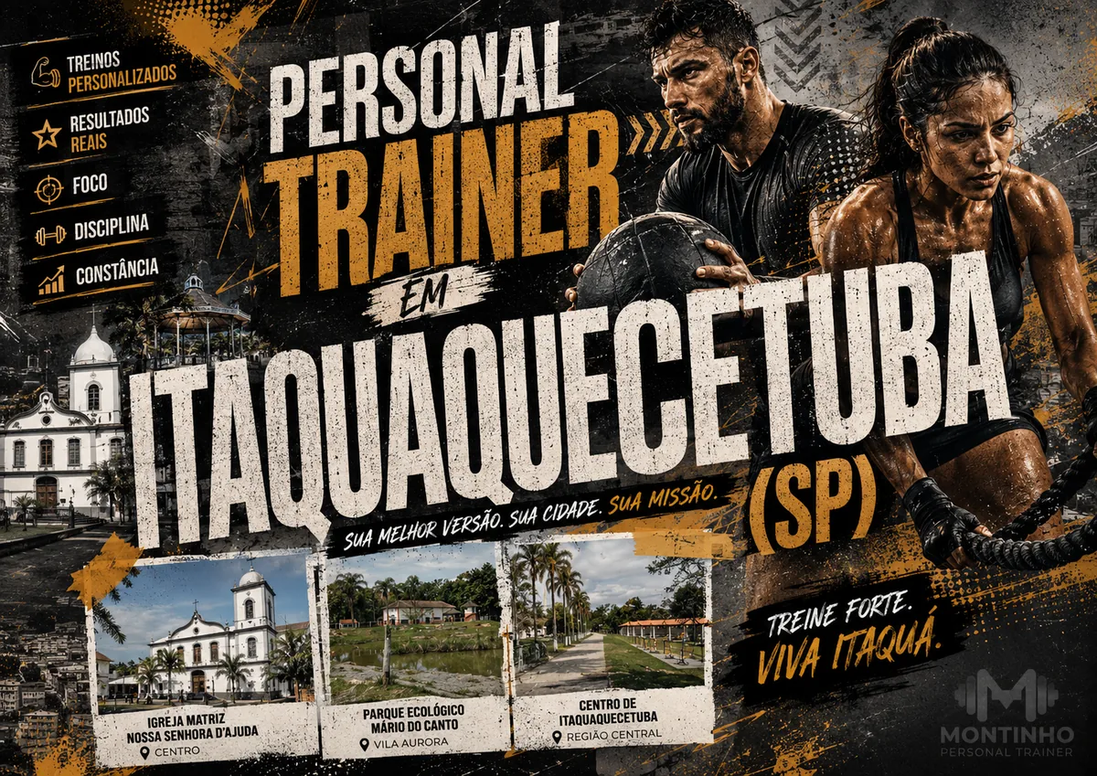Personal trainer em Itaquaquecetuba (SP) em arte que reúne treino funcional com bola e corda naval, a Igreja Matriz Nossa Senhora d’Ajuda e o Parque Ecológico Mário do Canto — Personal por Perto