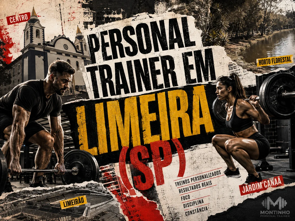 Personal trainer em Limeira (SP) em arte que reúne a igreja do Centro, o Horto Florestal e o estádio Limeirão — Personal por Perto