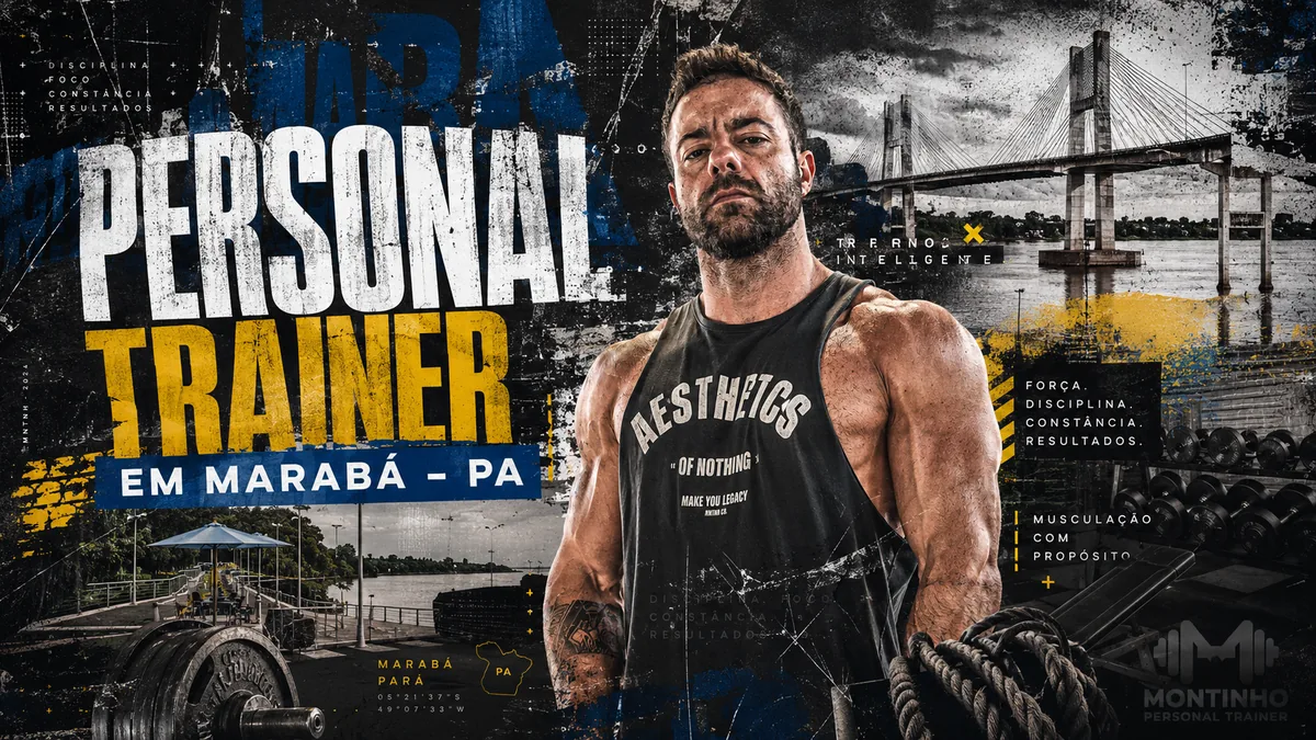 Personal trainer em Marabá (PA) em arte que reúne a ponte rodoferroviária sobre o rio Tocantins, a orla e o treino de força com corda naval — Personal por Perto