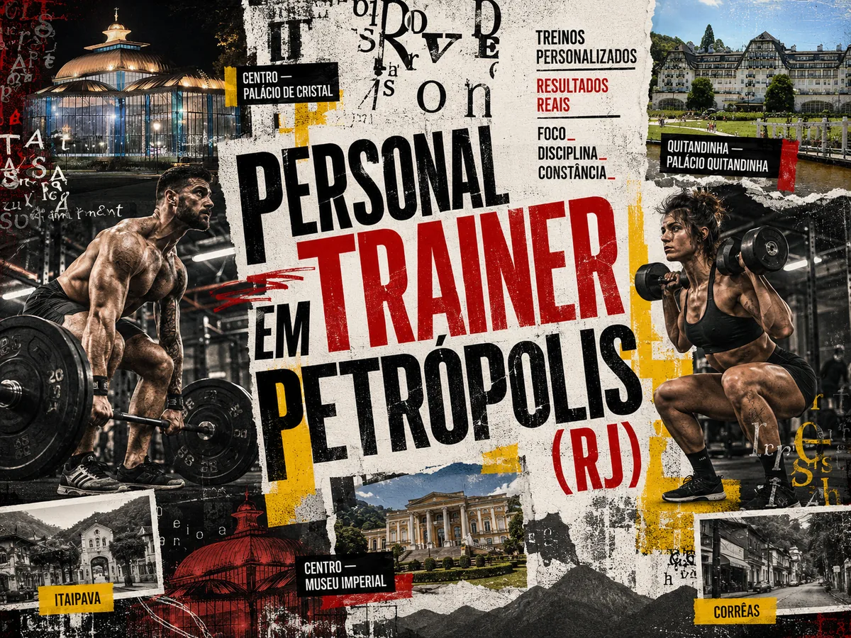 Personal trainer em Petrópolis (RJ) em arte que reúne o Palácio de Cristal, o Museu Imperial e o Palácio Quitandinha — Personal por Perto
