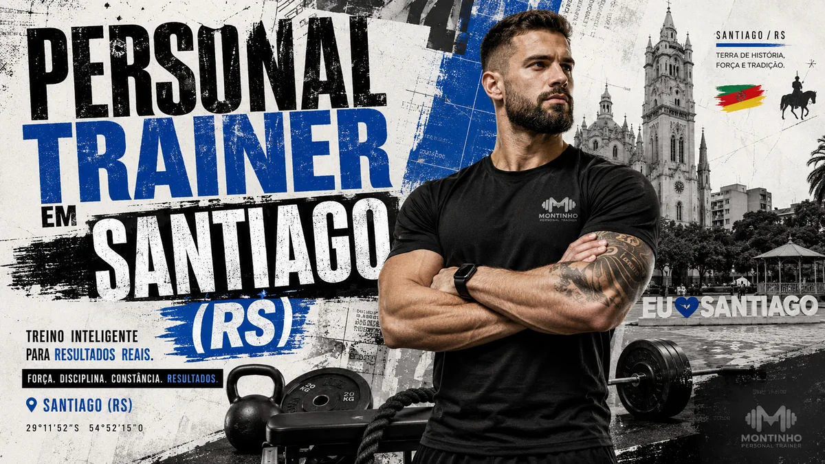 Personal trainer em Santiago (RS) em arte que reúne a igreja matriz, os símbolos gaúchos e o treino de força — Personal por Perto
