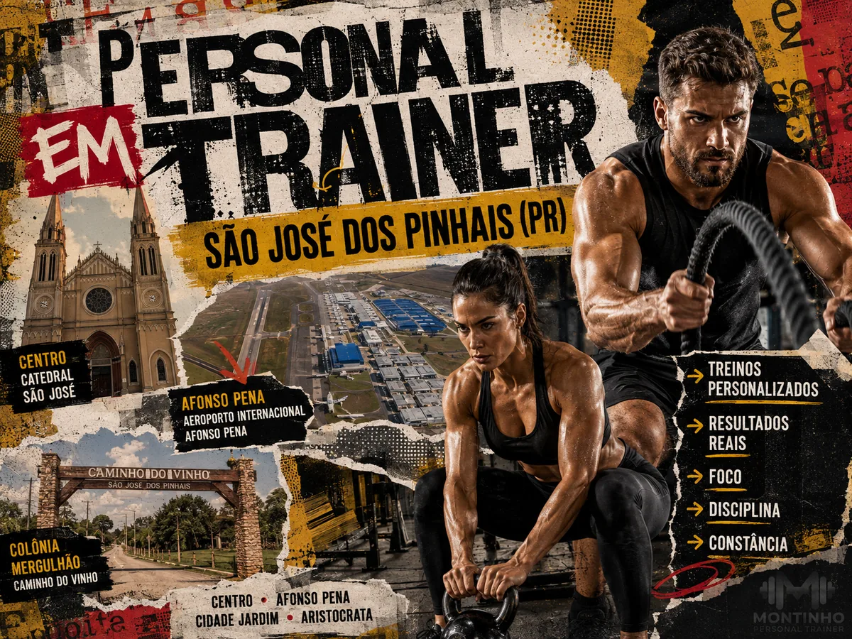Personal trainer em São José dos Pinhais (PR) em arte que reúne treino com corda naval, a Catedral São José, o Aeroporto Internacional Afonso Pena e o portal do Caminho do Vinho — Personal por Perto
