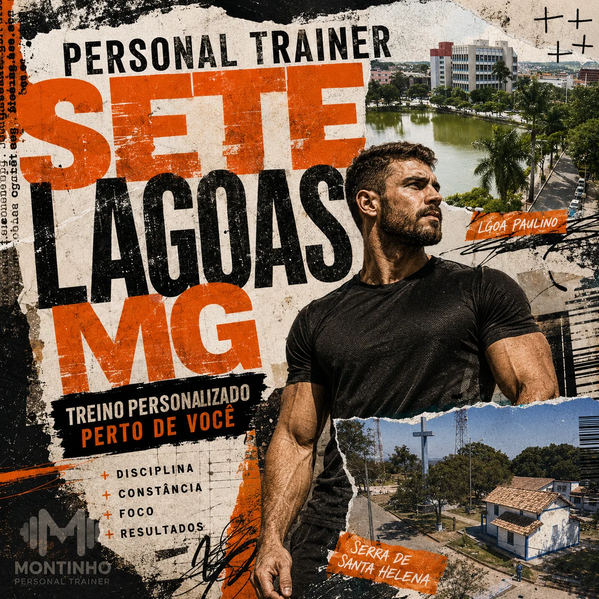 Personal trainer em Sete Lagoas (MG) em arte com a Lagoa Paulino e a Serra de Santa Helena ao fundo, com o treino em primeiro plano — Personal por Perto