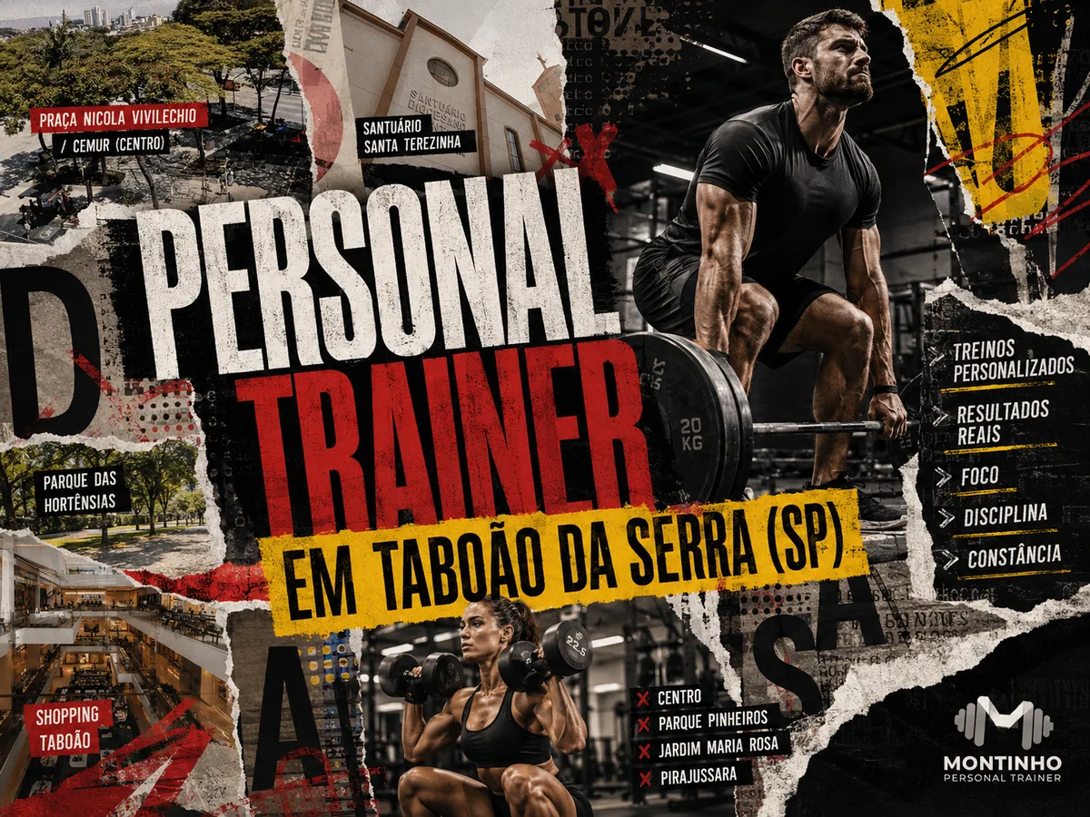 Personal trainer em Taboão da Serra (SP) em arte que reúne a Praça Nicola Vivilechio, o Parque das Hortênsias e o Santuário Santa Terezinha — Personal por Perto