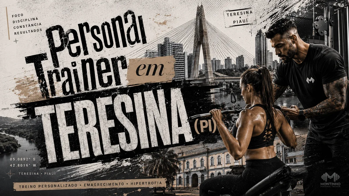 Personal trainer em Teresina (PI) em arte que une treino em dupla na academia e o cartão-postal real da capital — a Ponte Estaiada João Isidoro França sobre o rio, com os prédios da cidade ao redor — Personal por Perto