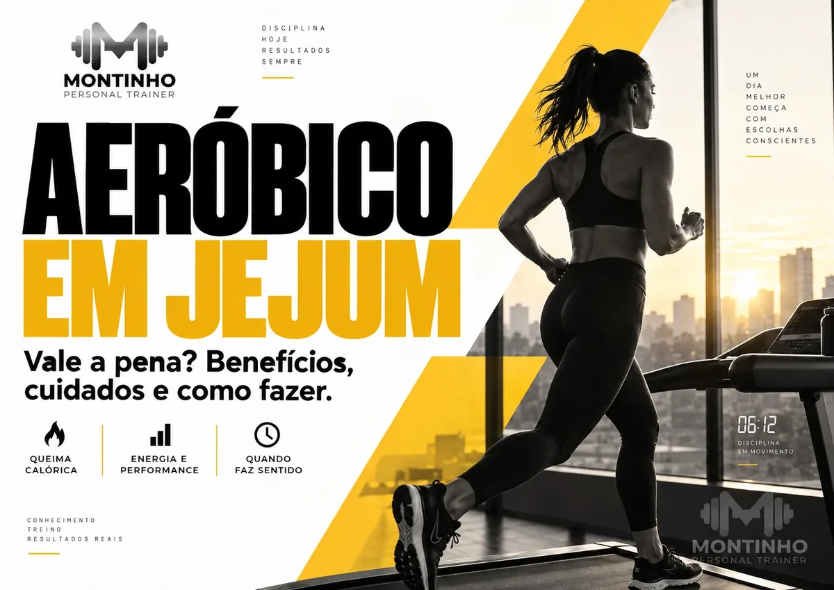 Arte da capa: mulher correndo na esteira ao amanhecer, ao lado dos pontos queima calórica, energia e performance e quando faz sentido — aeróbico em jejum: vale a pena? benefícios, cuidados e como fazer — Personal por Perto