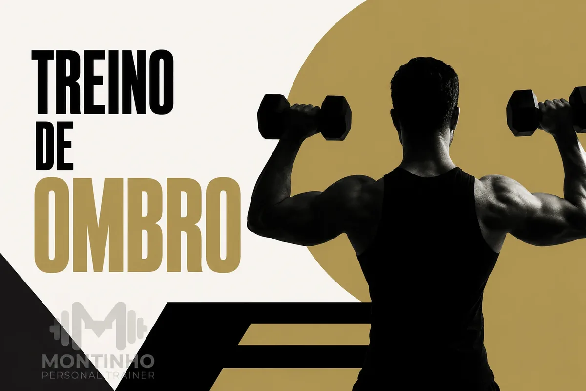 Arte da capa: silhueta de costas em desenvolvimento com halteres — treino de ombro: como montar o seu — Personal por Perto